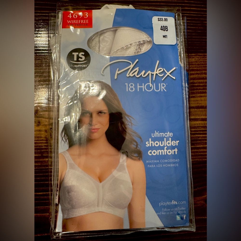 Playtex 18 Hour Shoulder Comfort Bra in White‎ Size 40B NWT